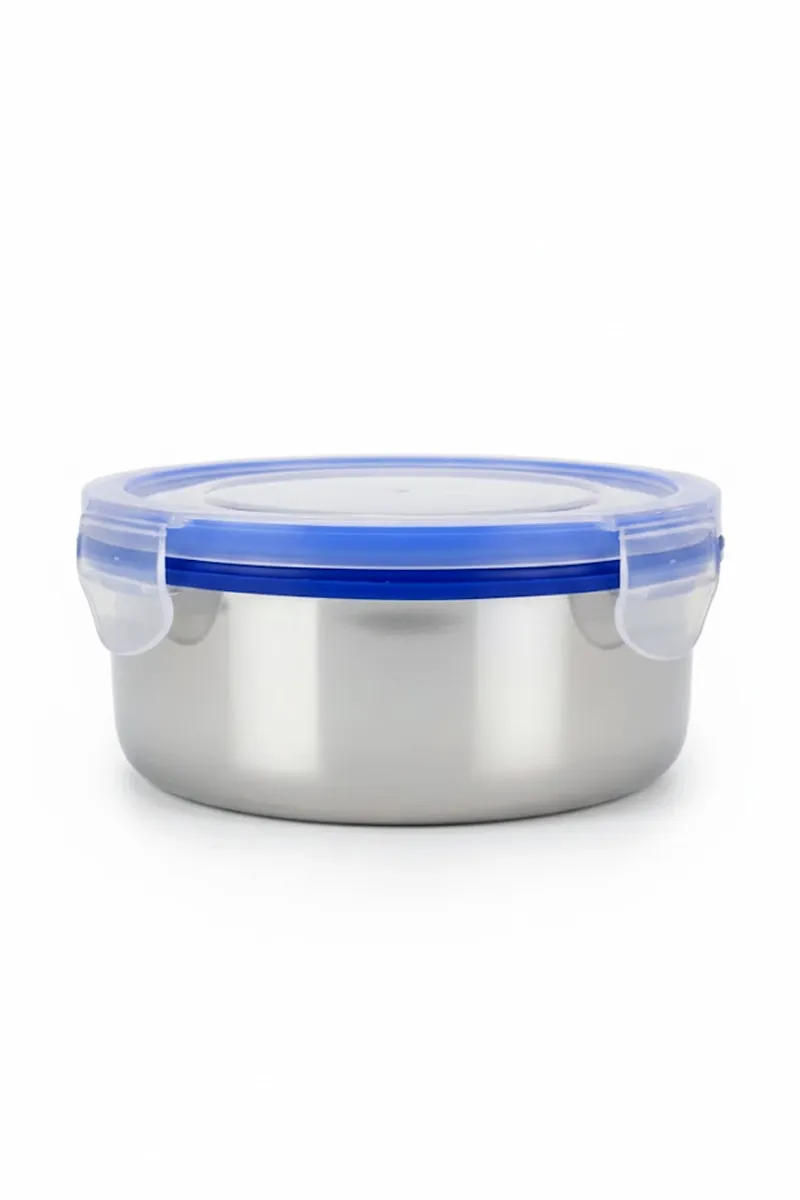 Plastic & Stainless Steel Lock N Dabba - Silver & Blue - PORUR POHK0986SILBLU