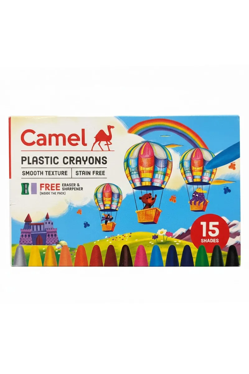 Camel Plastic Crayons with Sharpener - 15 Shades