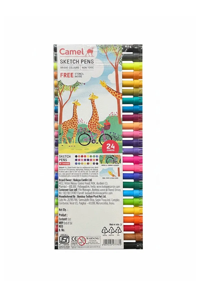 Camel Sketch Pen Set with Free Stencil - 24 Shades
