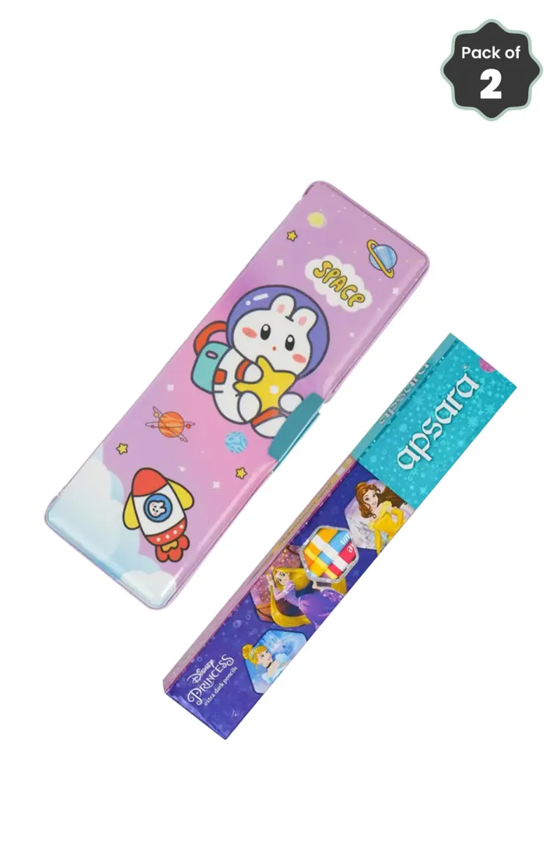 Apsara Disney Princess Pencils + Vivin Space Art Pencil Case- Combo of 2