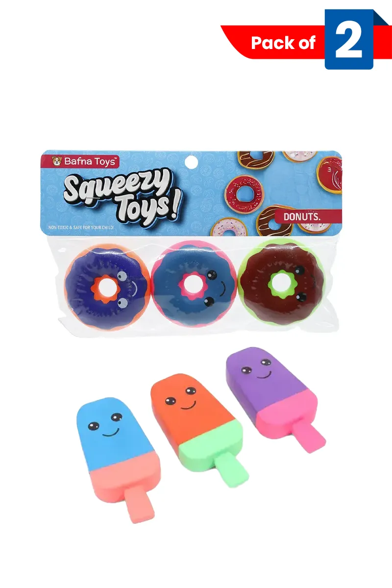 Squeezy Donut Toys (Pack of 3) & Squeezy Ice Cream Toy (Pack of 3)- Combo of 2