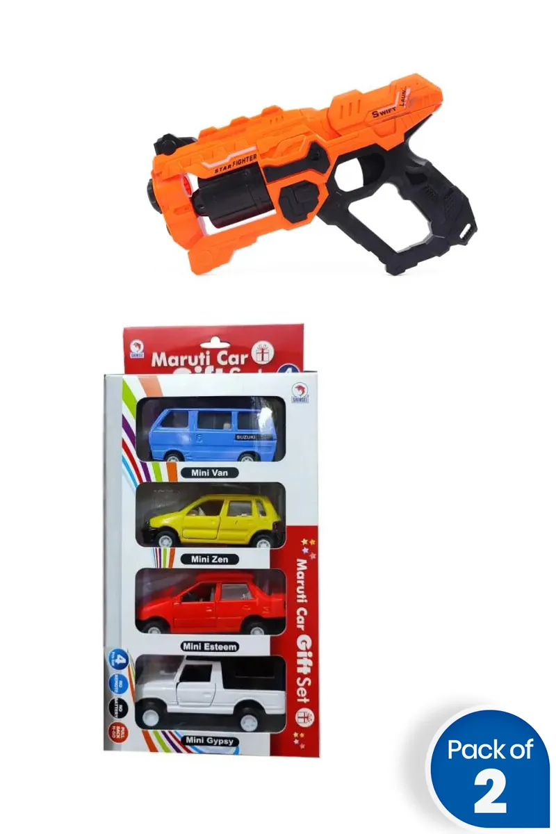 Maruti Car Set (4 Mini Cars) with Action Blaster – Combo of 2