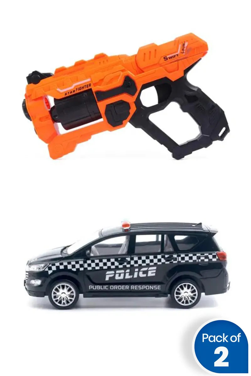 Police Car Toy With Kids Action Blaster – Combo of 2