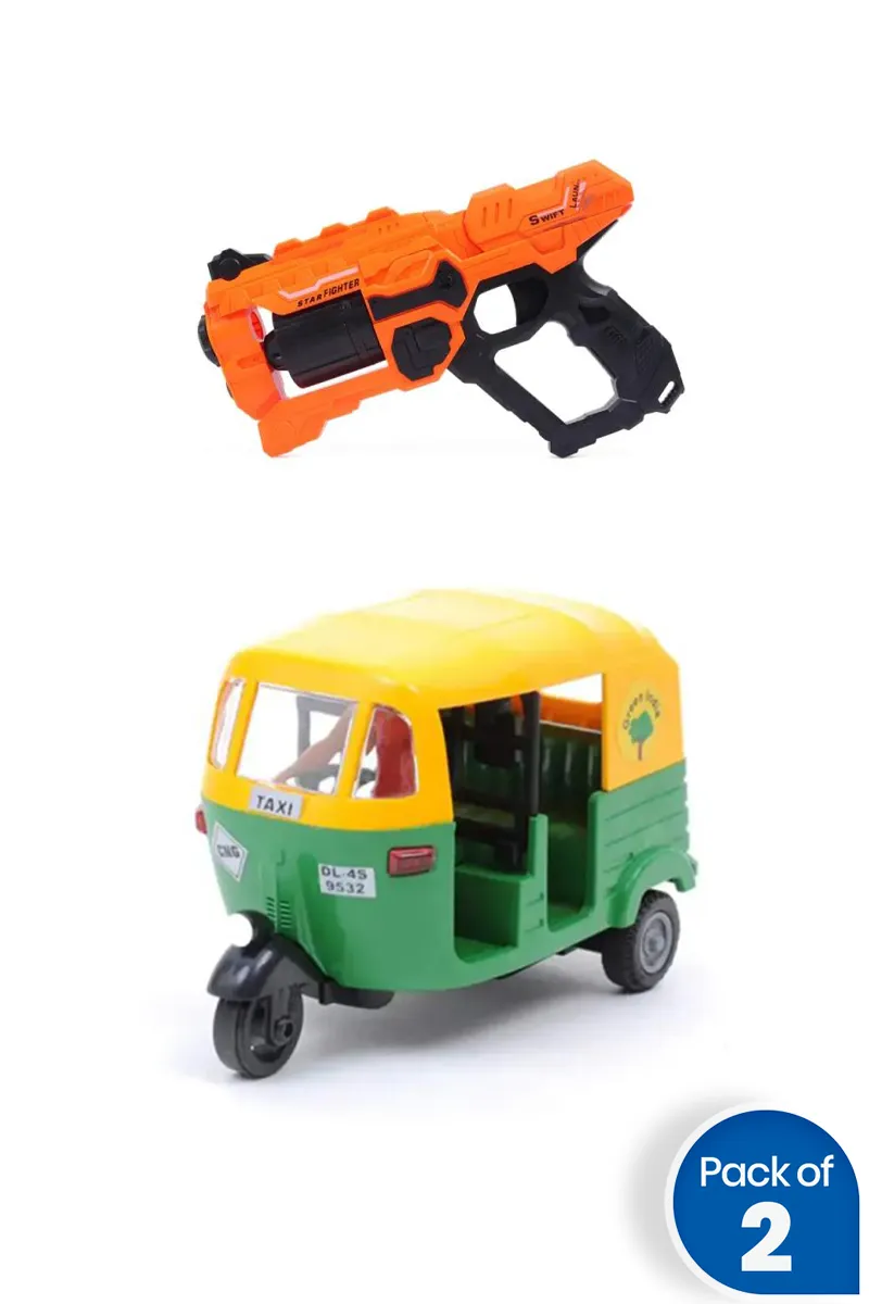 Kids Toy Gun With Auto Rickshaw - Combo of 2