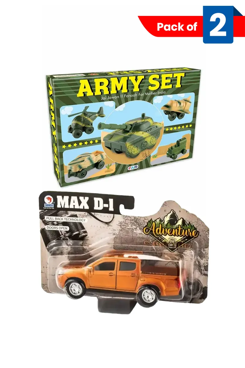 Army Set Interlocking Block Toy (Set of 5) & Max D-1 Pull Back Truck Toy - Combo of 2