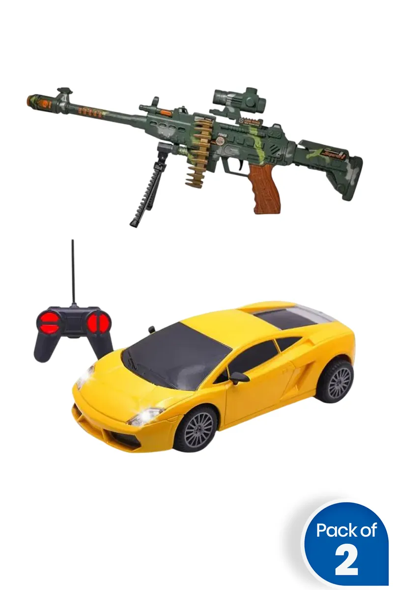Kids Toy Gun with Remote Control Yellow Sports Car Combo of 2