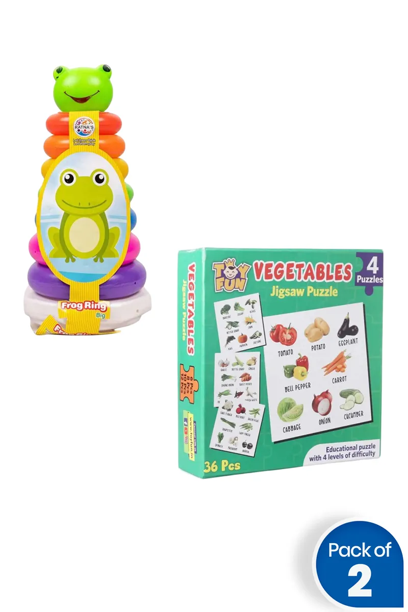 Vegetables Jigsaw Puzzle with Ring Stacking Toy – Combo of 2