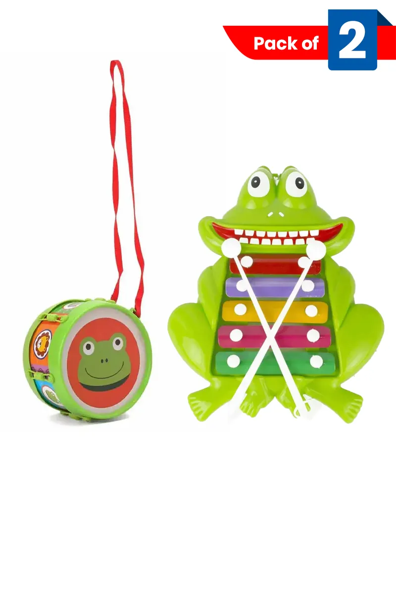 Musical Drums & Frog Xylophone Toy for Kids - Combo of 2 