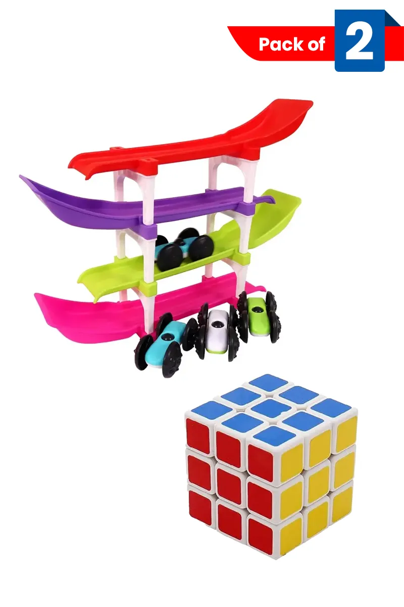 Racer Ramp Toy with 4 Cars & Magic 3x3x3 Rubik Square Cube
