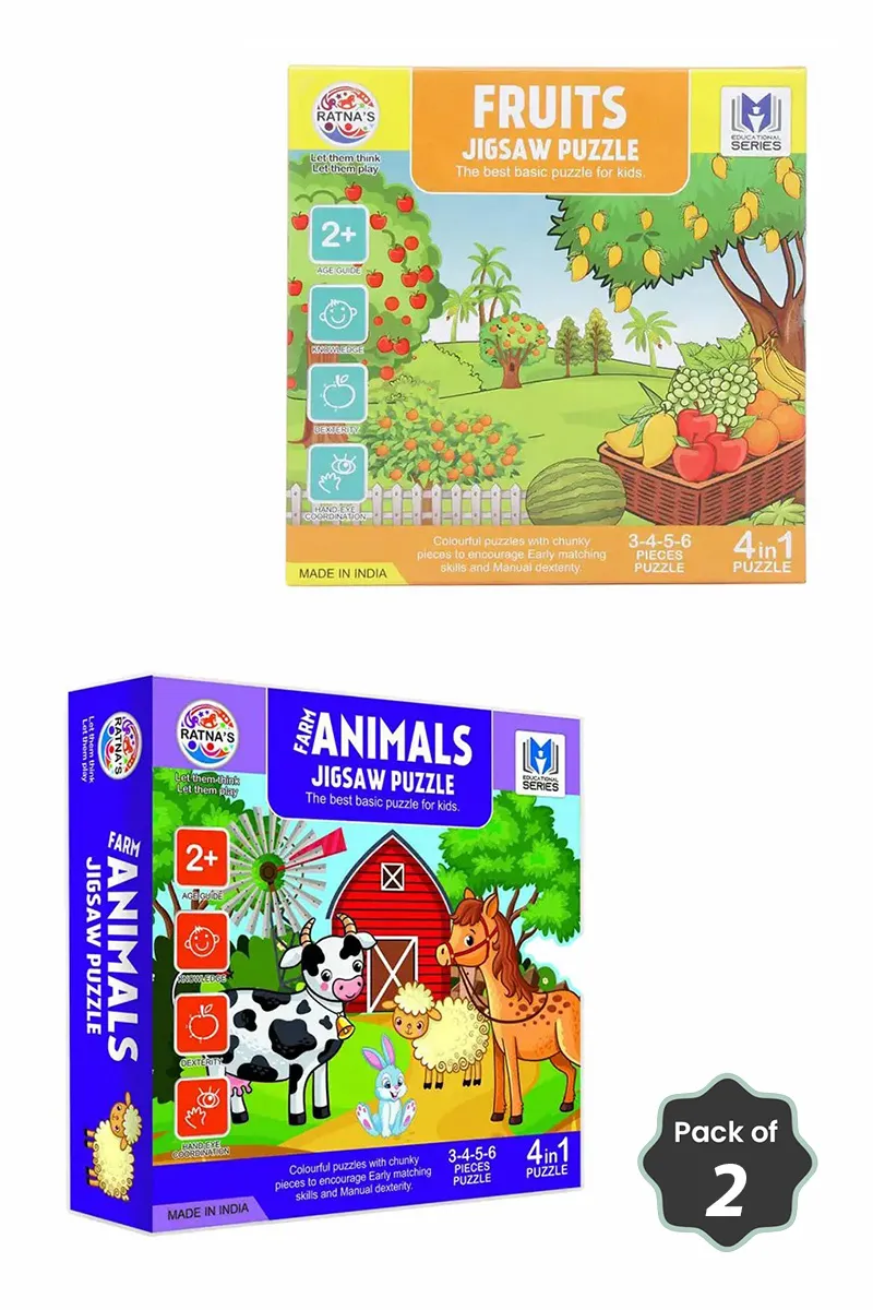 Fruit & Farm Animals Jigsaw Puzzles Combo for Kids 