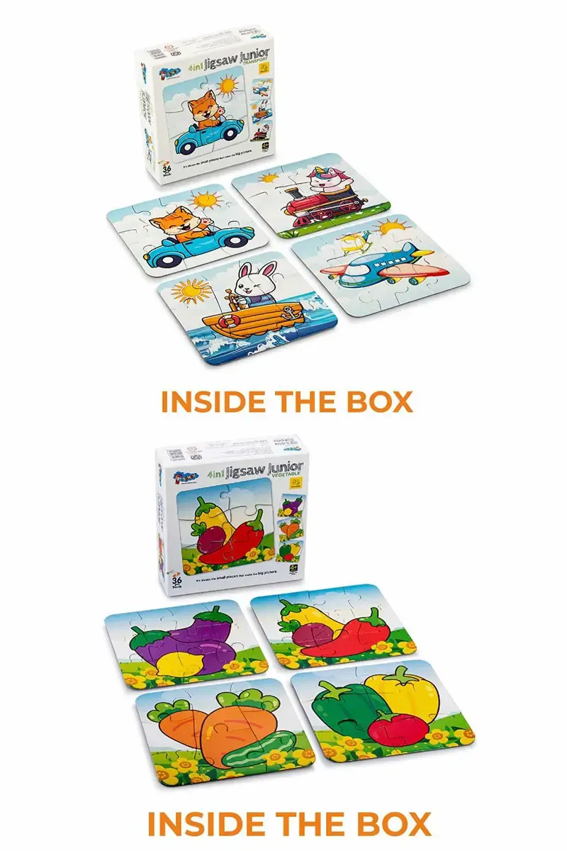 4 in 1 Jigsaw Transport & Vegetable Puzzles Combo for Kids