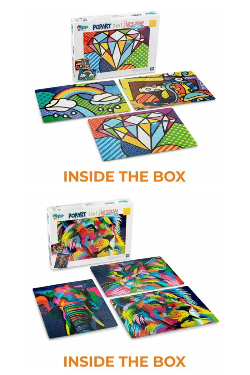 Pop Art Abstract & Animal Puzzle for Kids (3 Puzzles x 50 Pcs) – Pack of 2