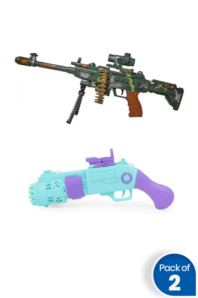 Bubble Shooter Gun With Army Style Gun – Combo of 2