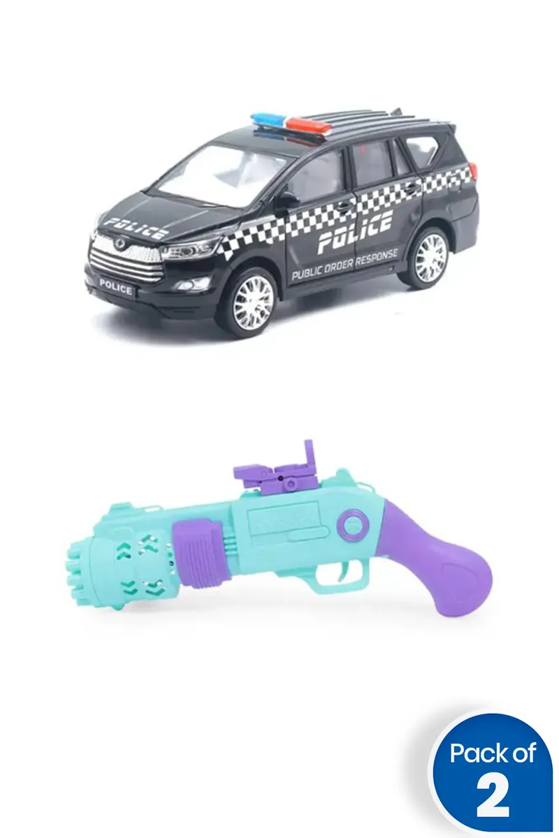 Kids Bubble Shooter Gun With Police Car Toy - Combo of 2