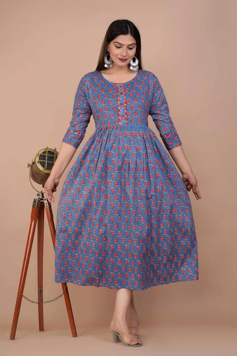 Cotton Printed Maternity Kurti for Women 000175XXLBLU